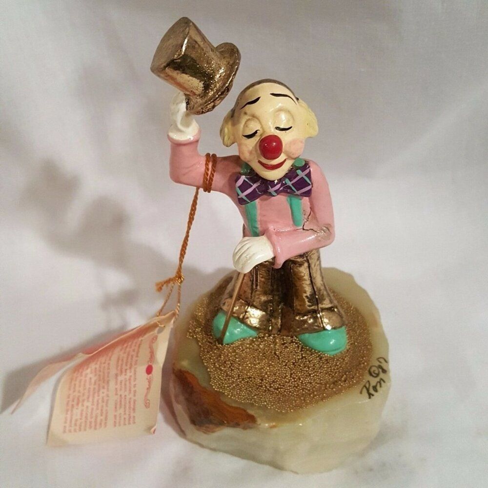 Vintage 80s Ron Lee Clown Hobo Cane Top Hat Signed Onyx Base 24K 1987